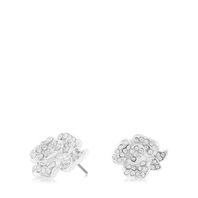 Silver and crystal flower stud earrings